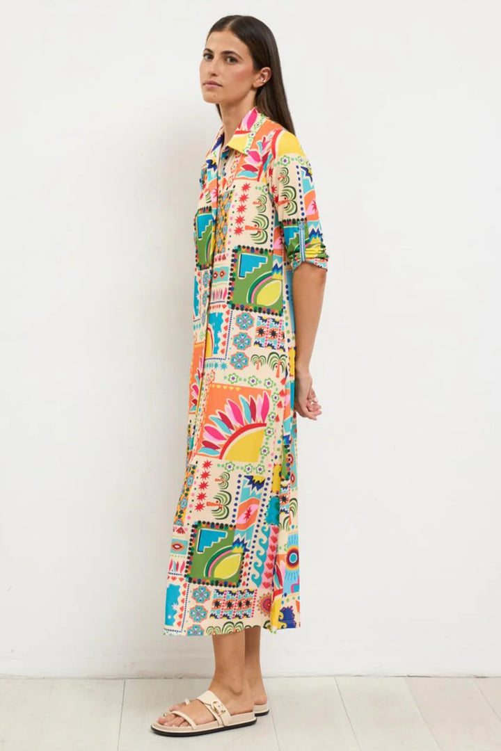 Tinta Begona Turquoise Blue Multicolour Print Shirt Dress