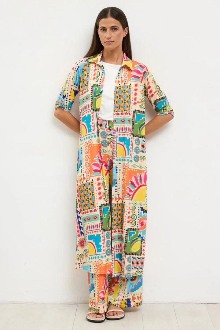 Tinta Begona Turquoise Blue Multicolour Print Shirt Dress