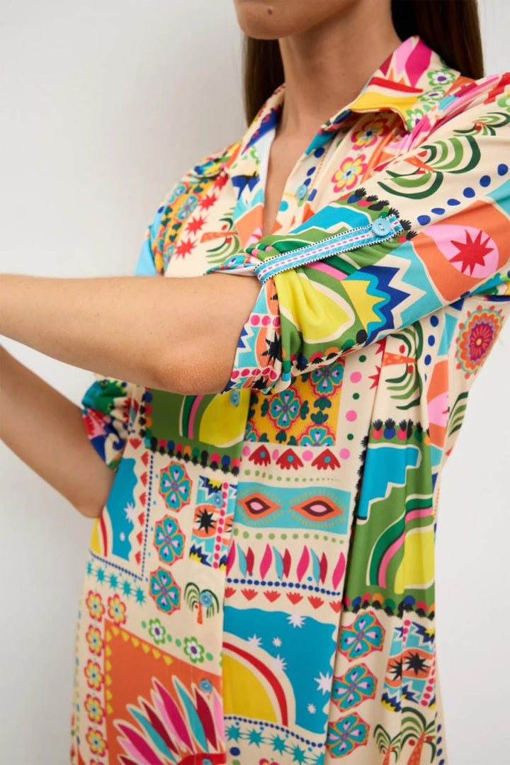 Tinta Begona Turquoise Blue Multicolour Print Shirt Dress