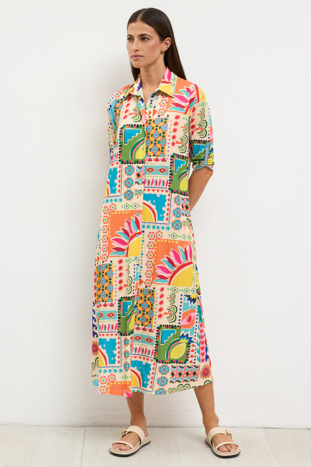 Tinta Begona Turquoise Blue Multicolour Print Shirt Dress