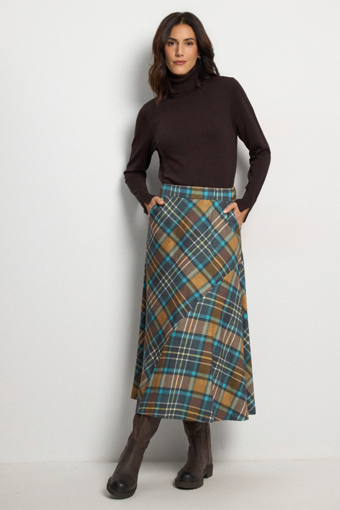 Tinta Ivoria Blue Tartan Check Midi Skirt at Experience Boutique