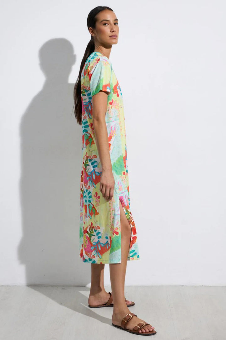 Tinta Laia Turquoise Blue Multicolour Print V-Neck Dress