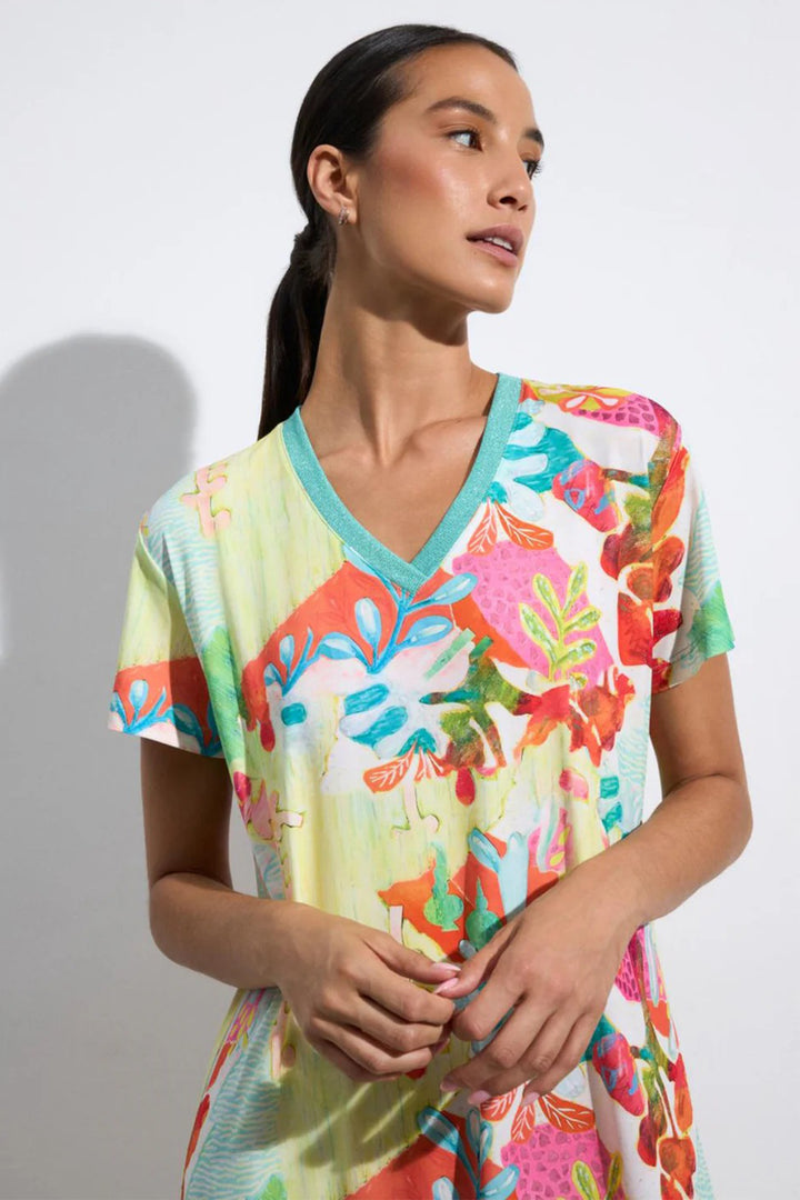 Tinta Laia Turquoise Blue Multicolour Print V-Neck Dress
