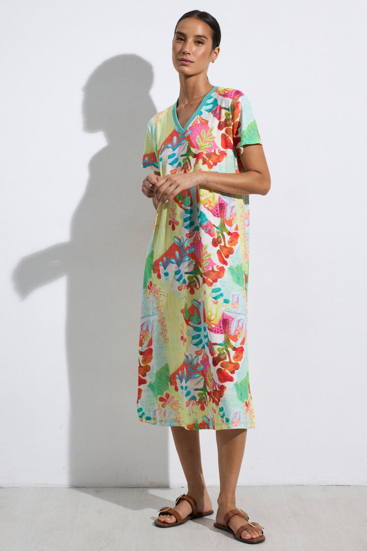 Tinta Laia Turquoise Blue Multicolour Print V-Neck Dress