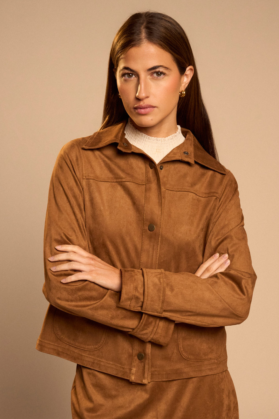 Tinta Naila Camel Brown Faux Suede Shirt Jacket at Experience Boutique