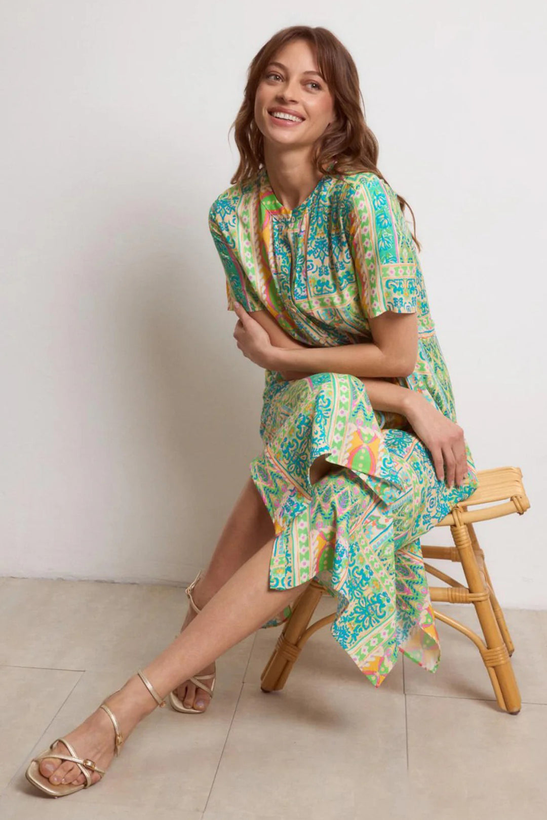 Tinta Santorini Turquoise Blue Green Print Shirt Dress