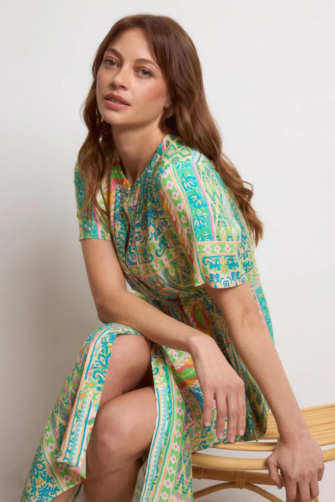 Tinta Santorini Turquoise Blue Green Print Shirt Dress