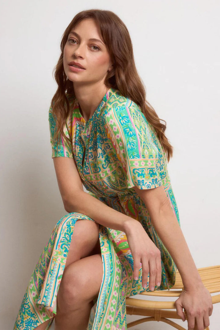 Tinta Santorini Turquoise Blue Green Print Shirt Dress