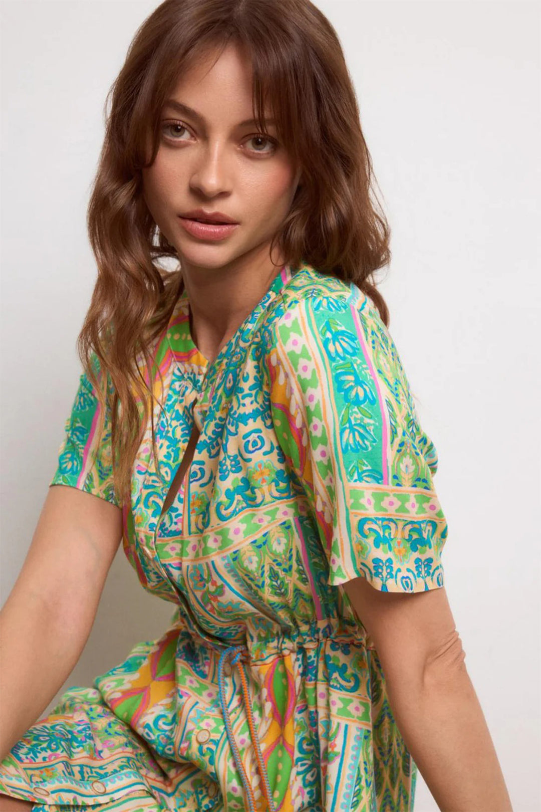 Tinta Santorini Turquoise Blue Green Print Shirt Dress