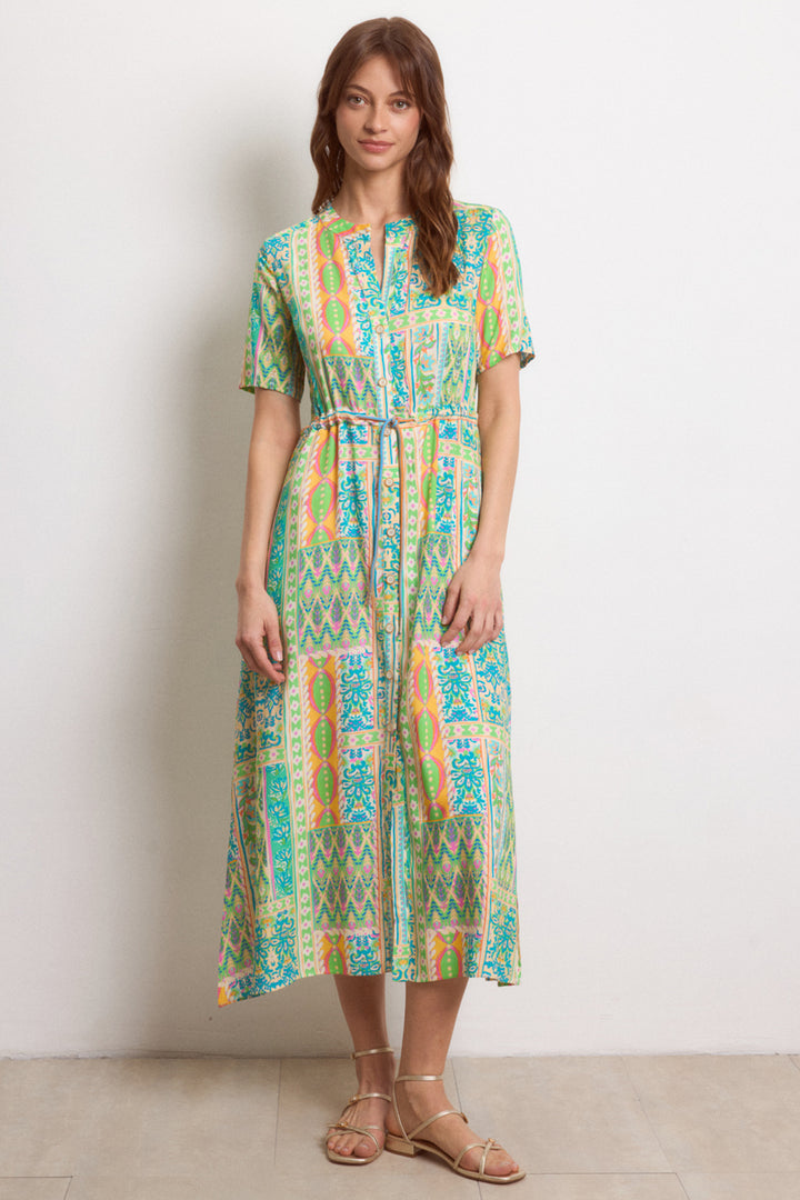 Tinta Santorini Turquoise Blue Green Print Shirt Dress
