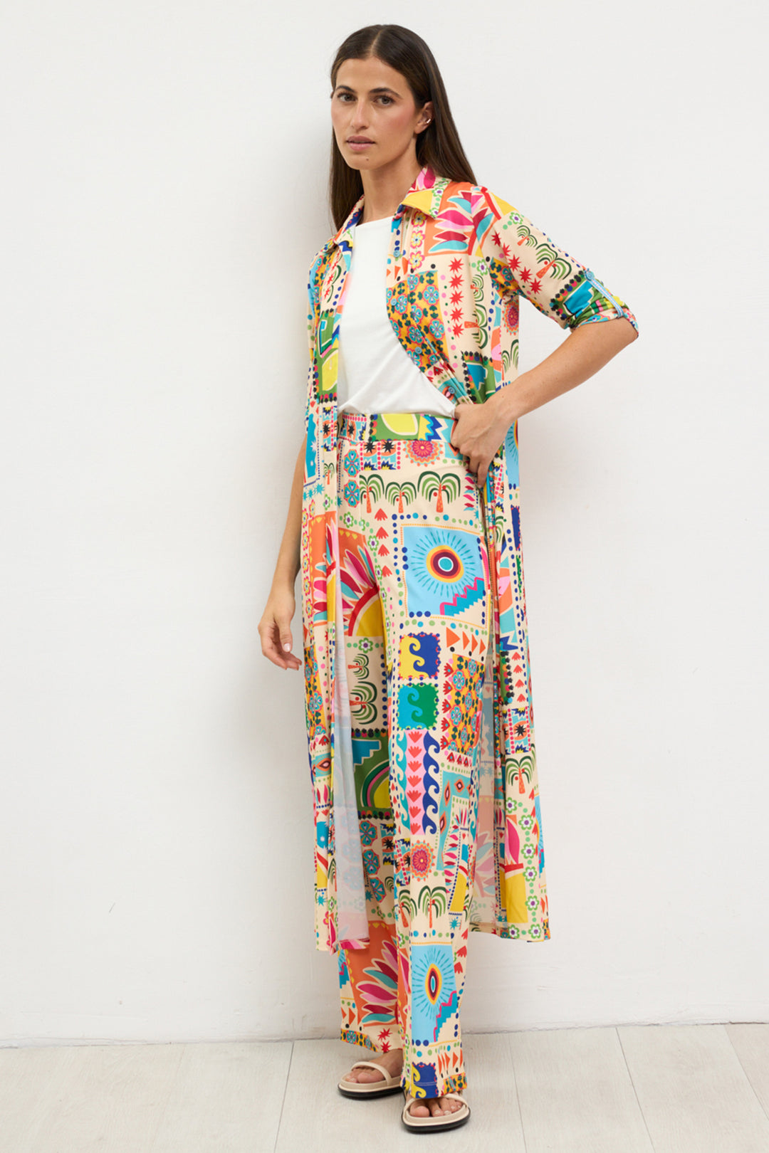 Tinta Satis Turquoise Multicolour Print Pull-On Trousers