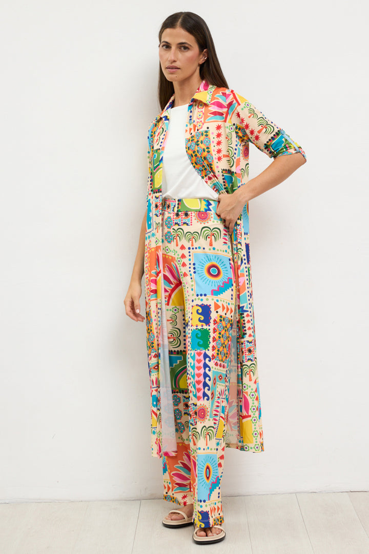 Tinta Satis Turquoise Multicolour Print Pull-On Trousers