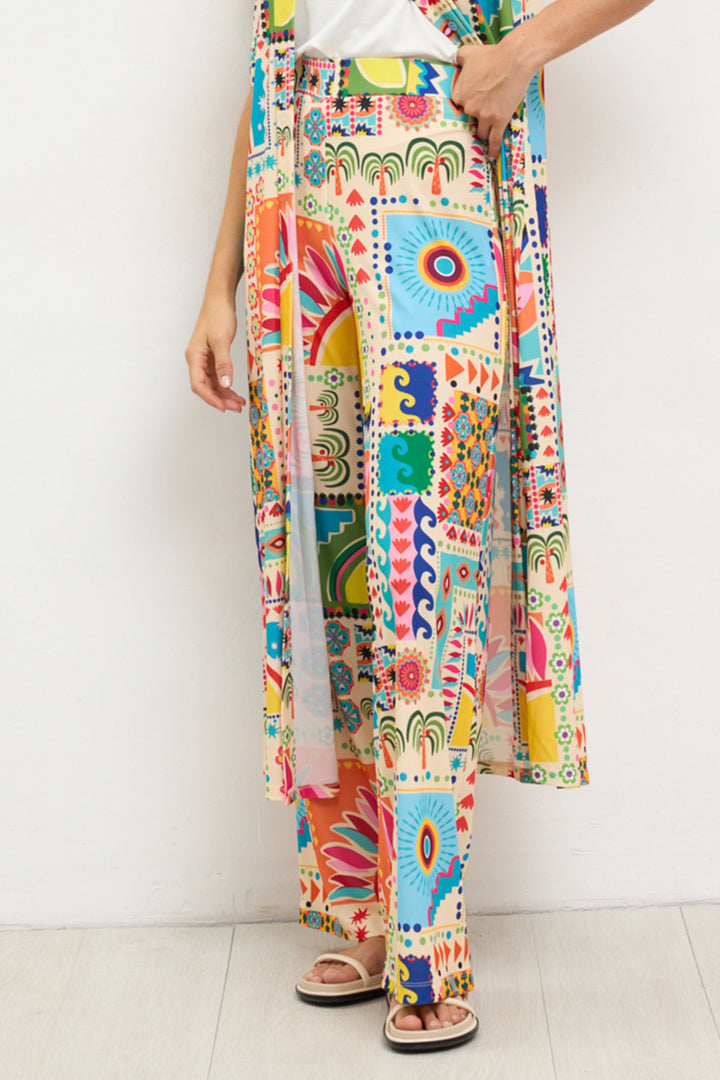 Tinta Satis Turquoise Multicolour Print Pull-On Trousers