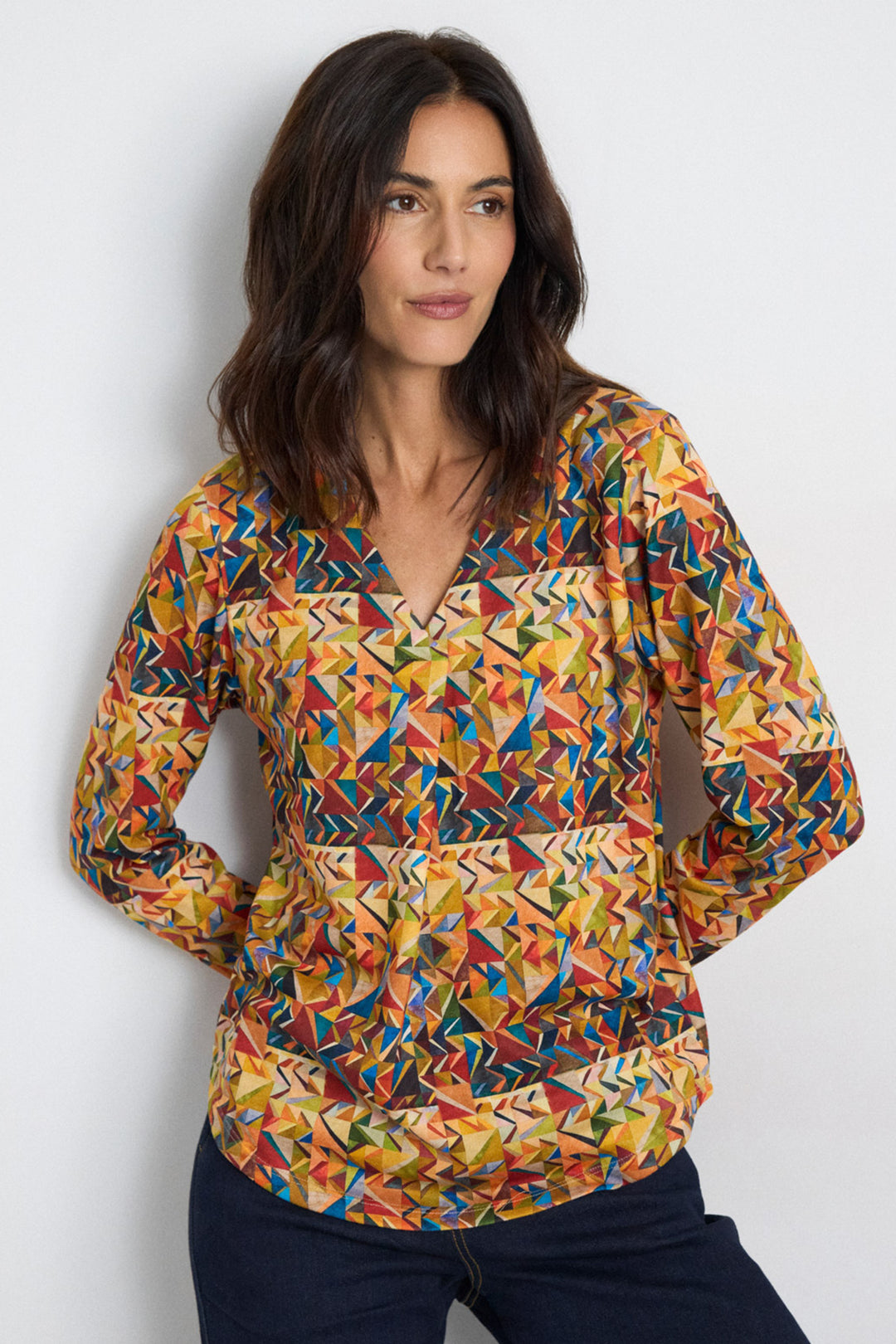 Tinta Saturia Multicolour Print V-Neck Top at Experience Boutique