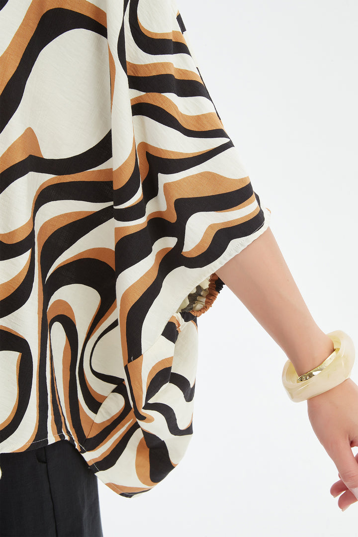 Tirelli 25A3729 Caramel Swirl Notch Neck Print Top