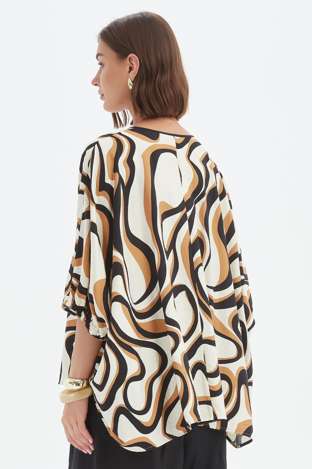 Tirelli 25A3729 Caramel Swirl Notch Neck Print Top