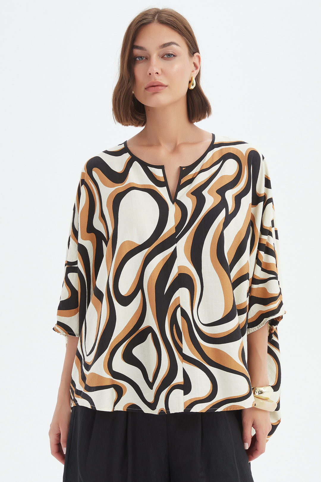 Tirelli 25A3729 Caramel Swirl Notch Neck Print Top