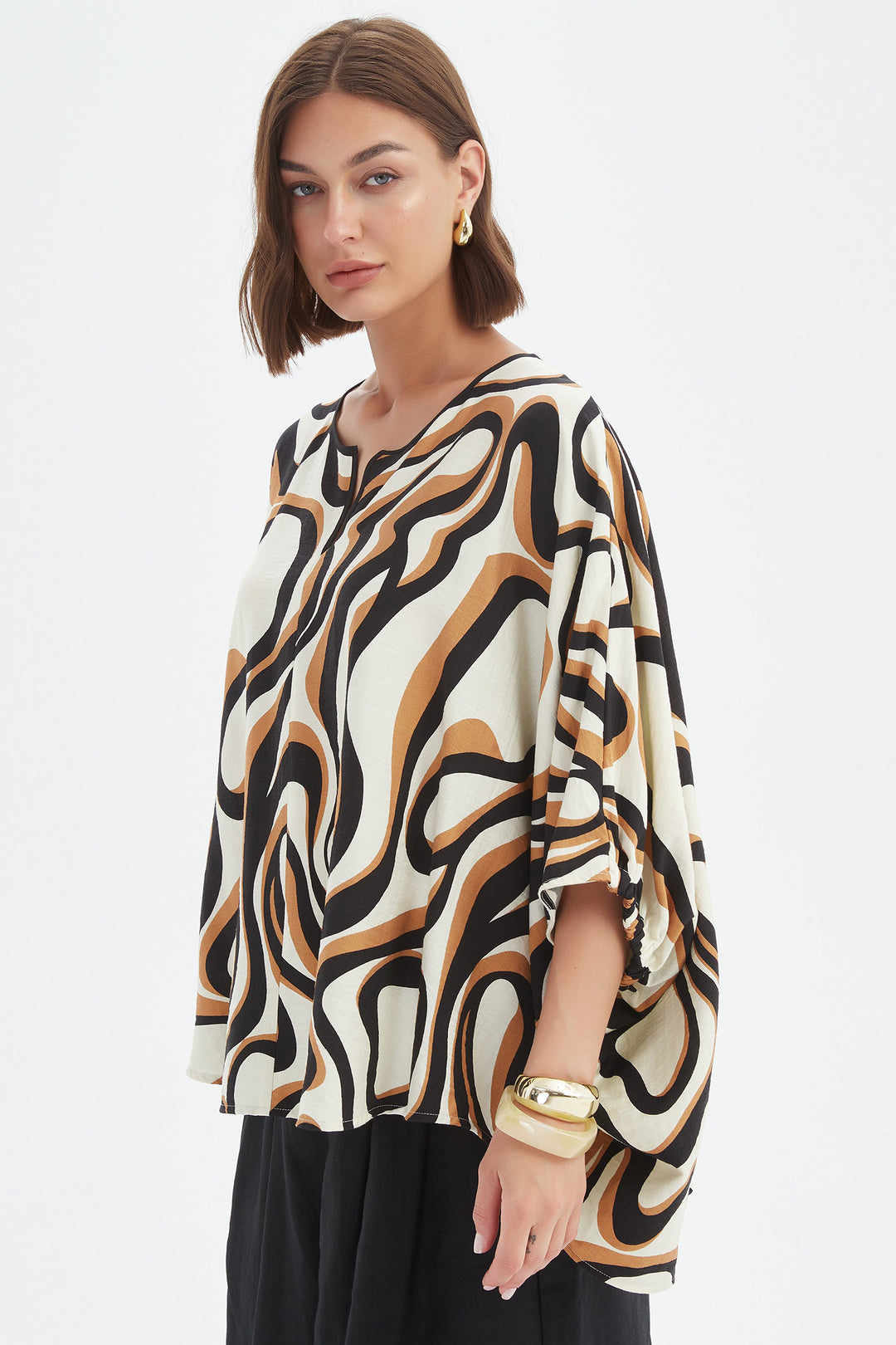 Tirelli 25A3729 Caramel Swirl Notch Neck Print Top