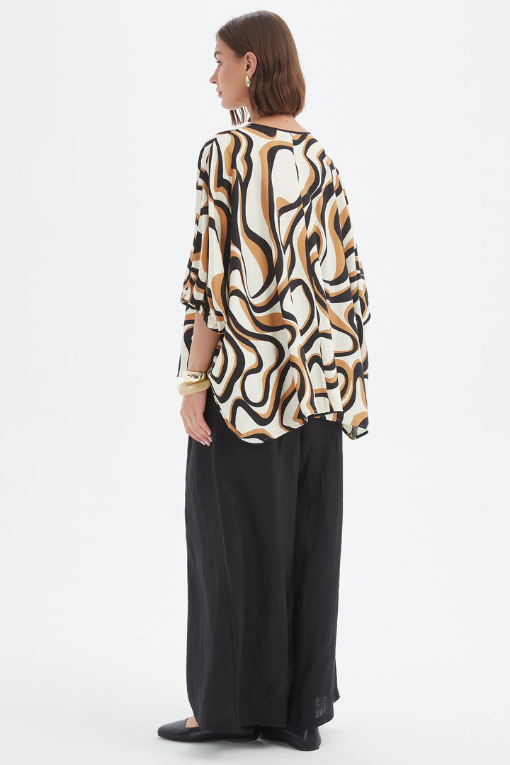 Tirelli 25A3729 Caramel Swirl Notch Neck Print Top