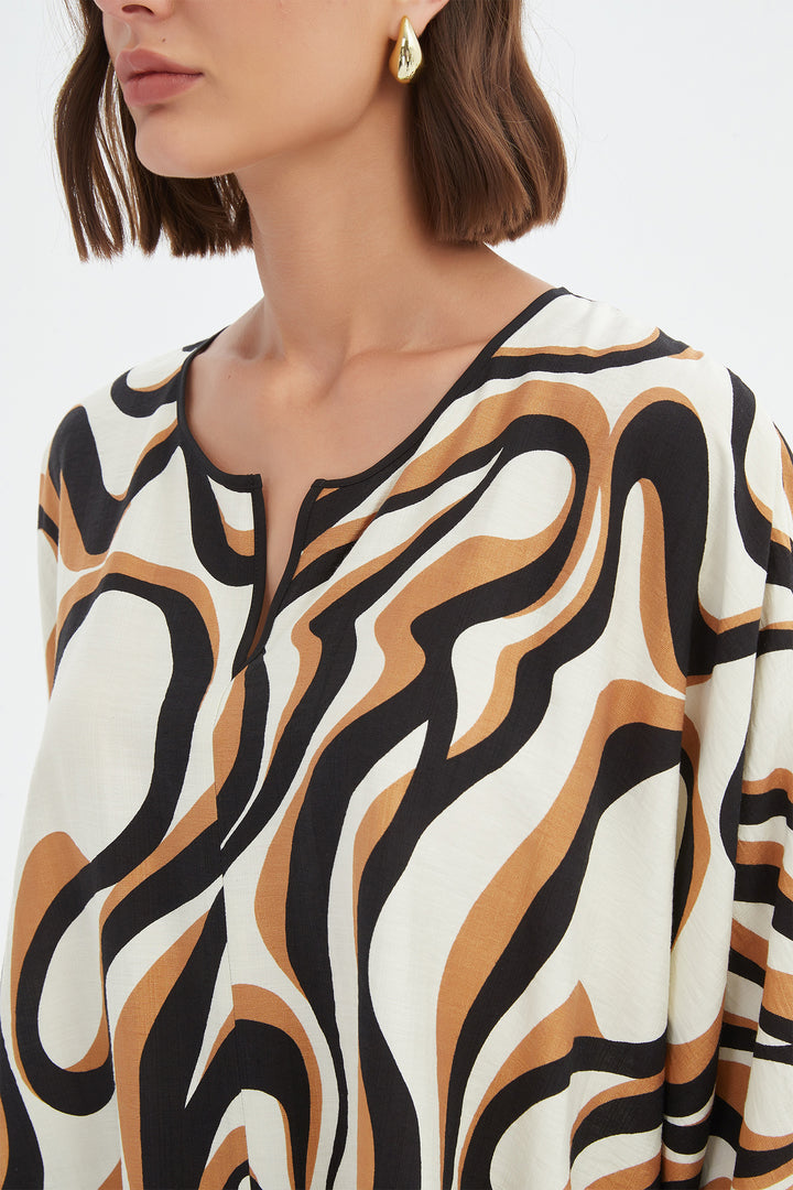 Tirelli 25A3729 Caramel Swirl Notch Neck Print Top