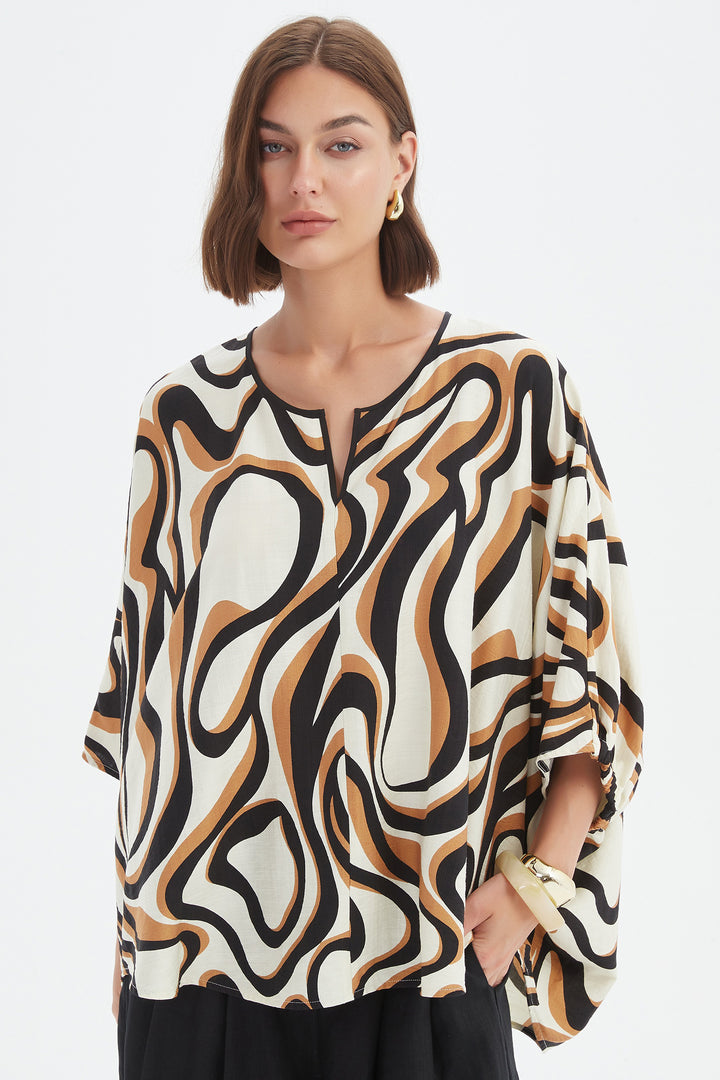 Tirelli 25A3729 Caramel Swirl Notch Neck Print Top