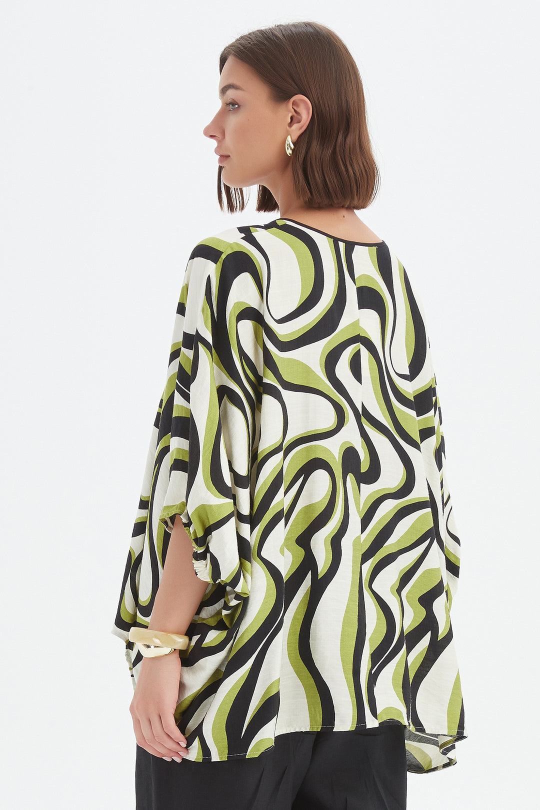 Tirelli 25A3729 Chartreuse Swirl Print Notch Neck Print Top