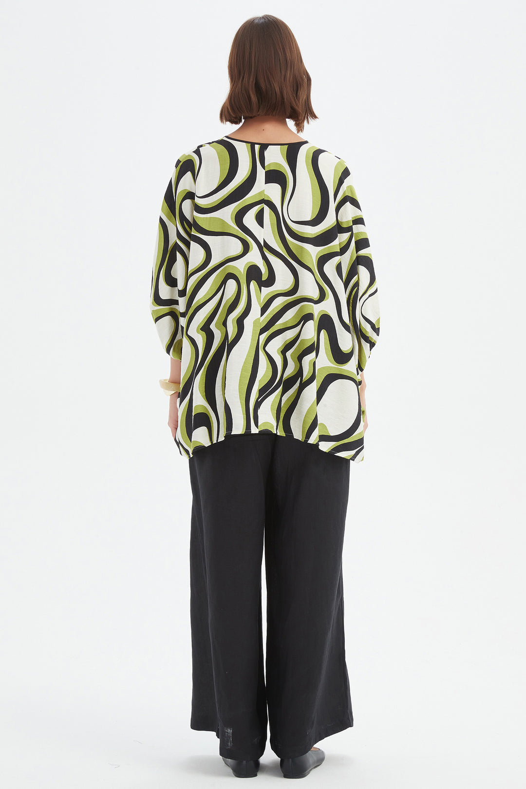 Tirelli 25A3729 Chartreuse Swirl Print Notch Neck Print Top