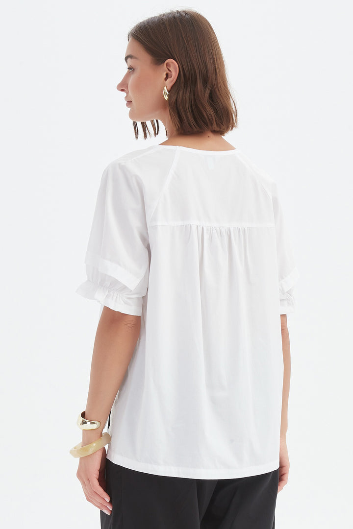 Tirelli 25A3730 White Ruffle Sleeve Lyocell Top