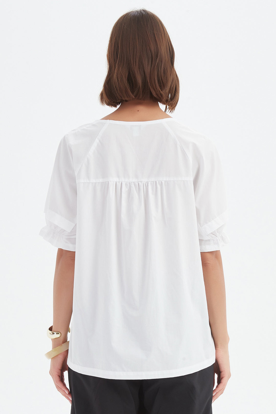 Tirelli 25A3730 White Ruffle Sleeve Lyocell Top