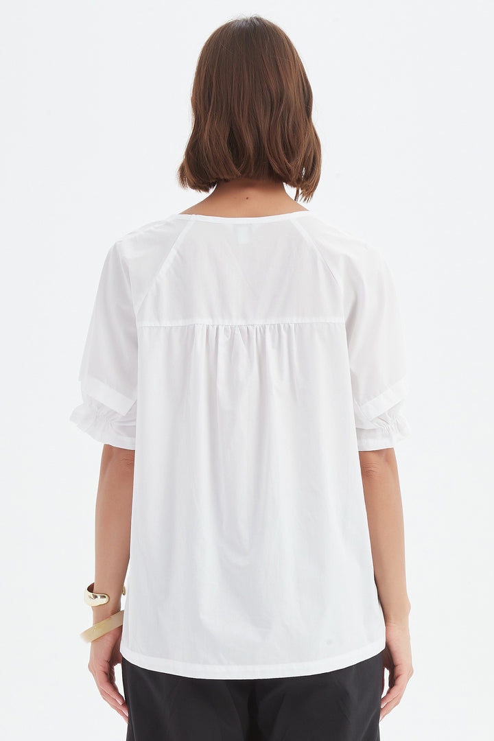 Tirelli 25A3730 White Ruffle Sleeve Lyocell Top