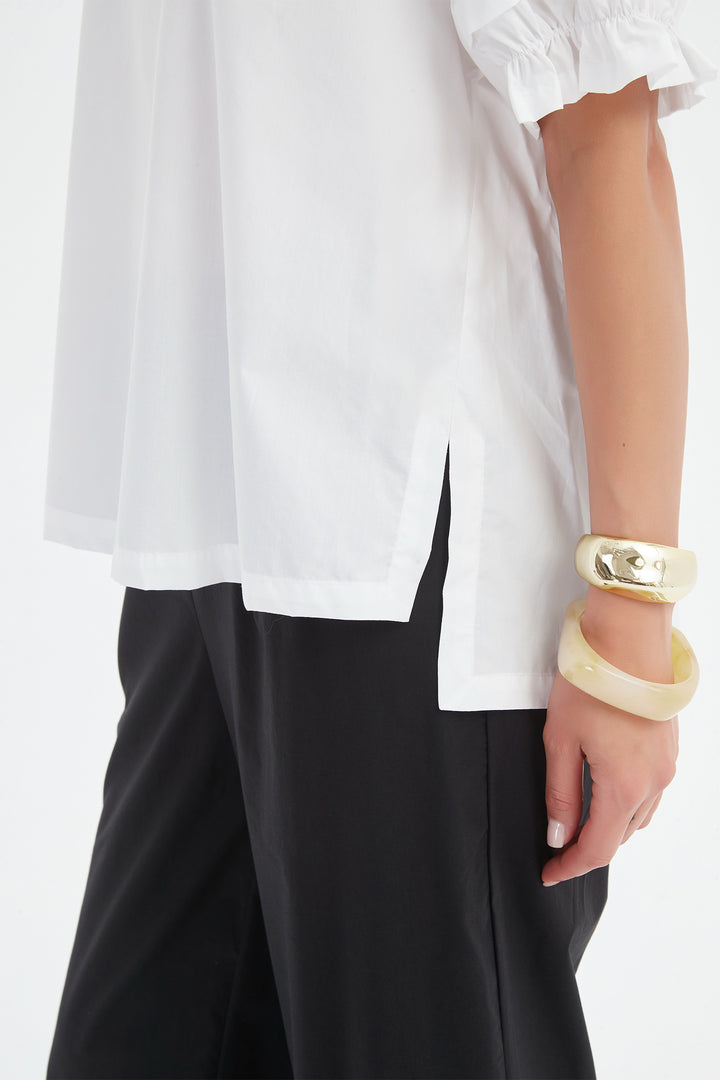 Tirelli 25A3730 White Ruffle Sleeve Lyocell Top