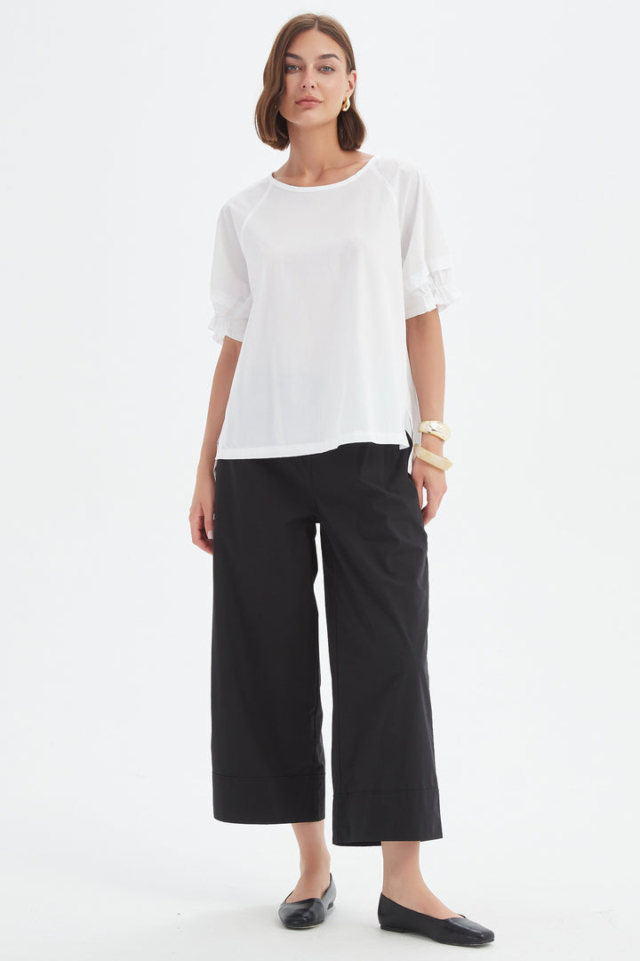Tirelli 25A3730 White Ruffle Sleeve Lyocell Top