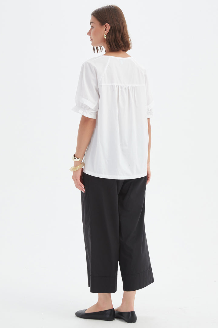 Tirelli 25A3730 White Ruffle Sleeve Lyocell Top