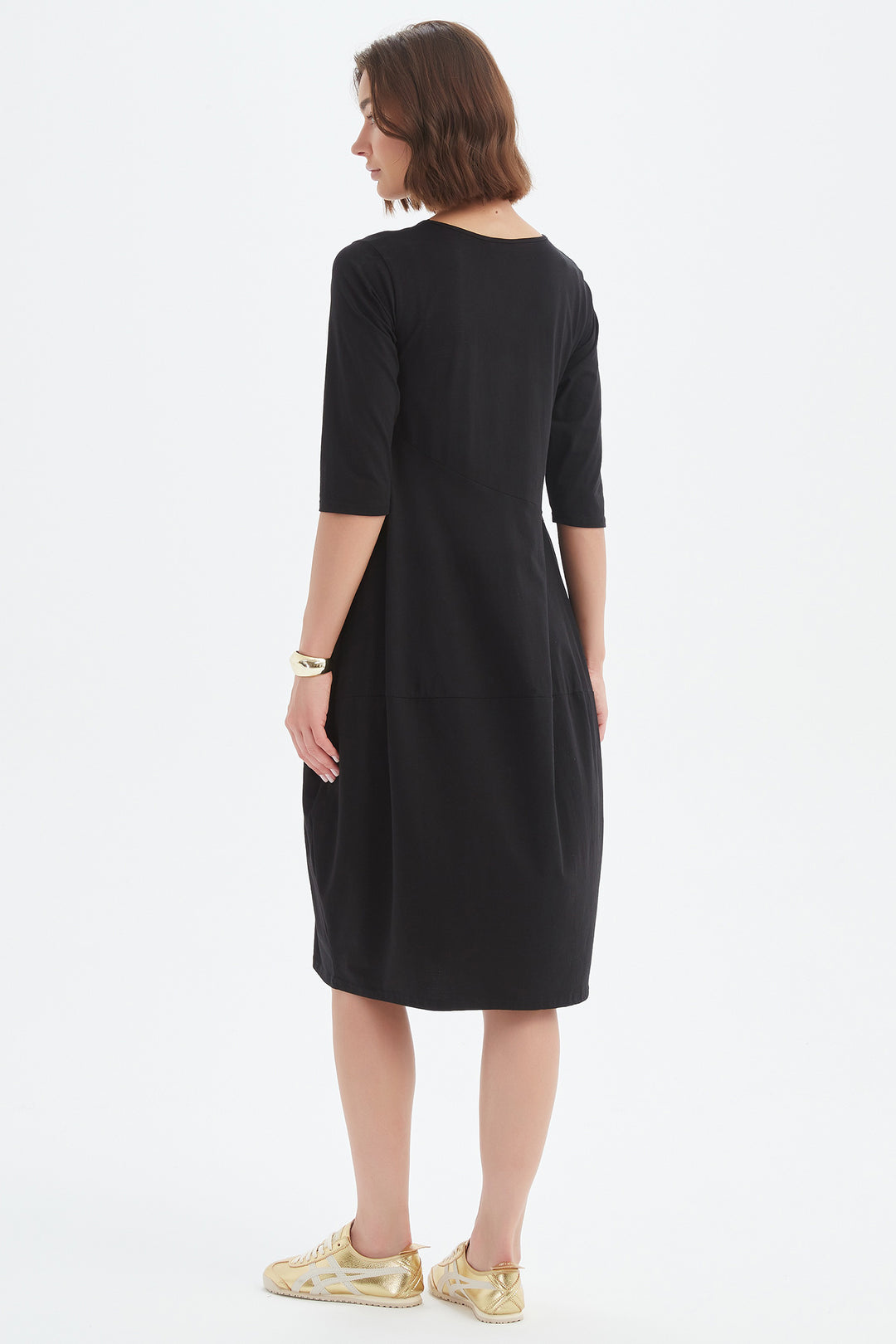 Tirelli 25D3707 Black Diagonal Seam Cotton Summer Dress