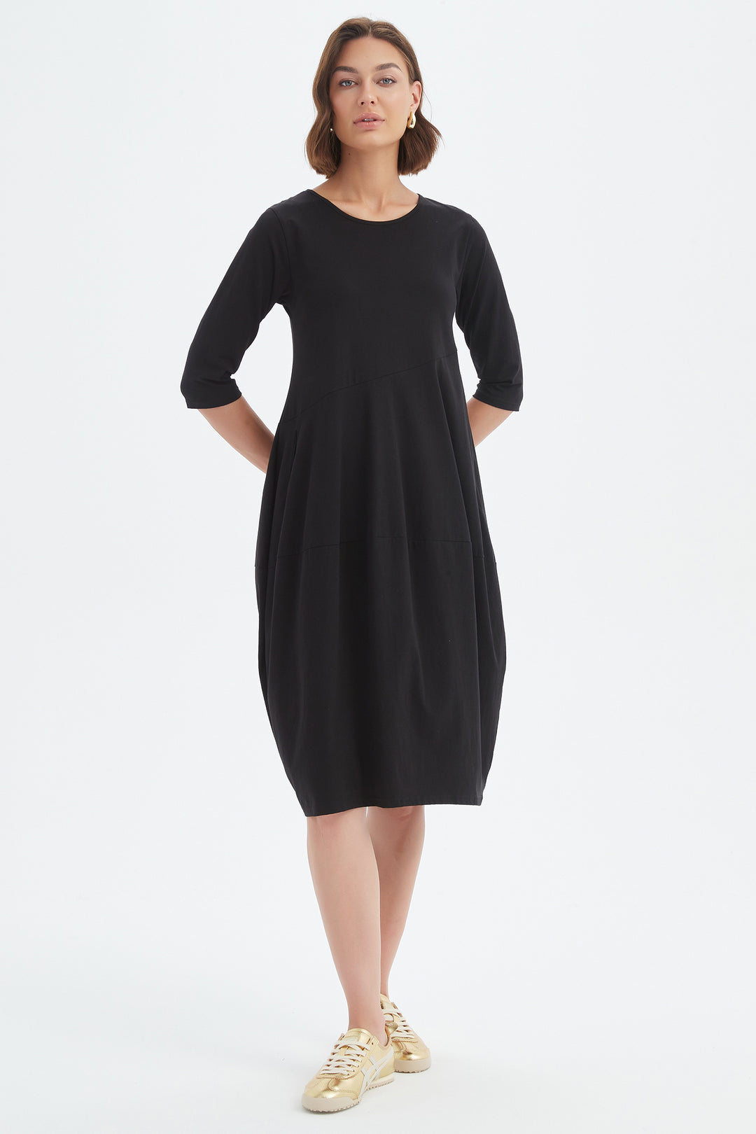 Tirelli 25D3707 Black Diagonal Seam Cotton Summer Dress