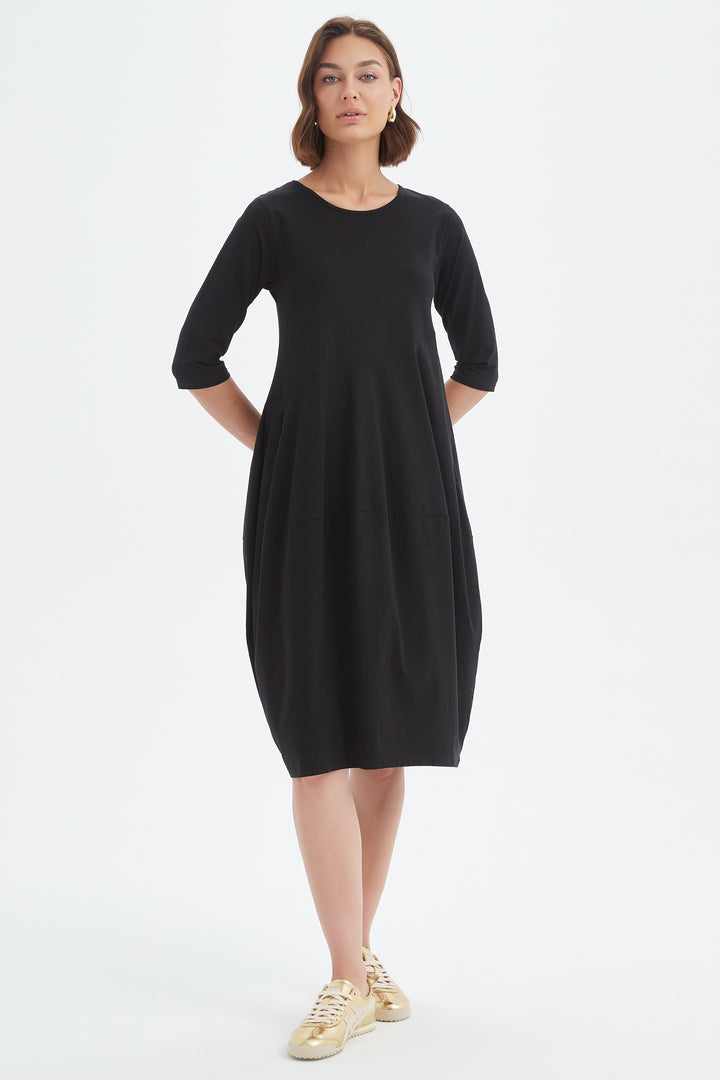Tirelli 25D3707 Black Diagonal Seam Cotton Summer Dress