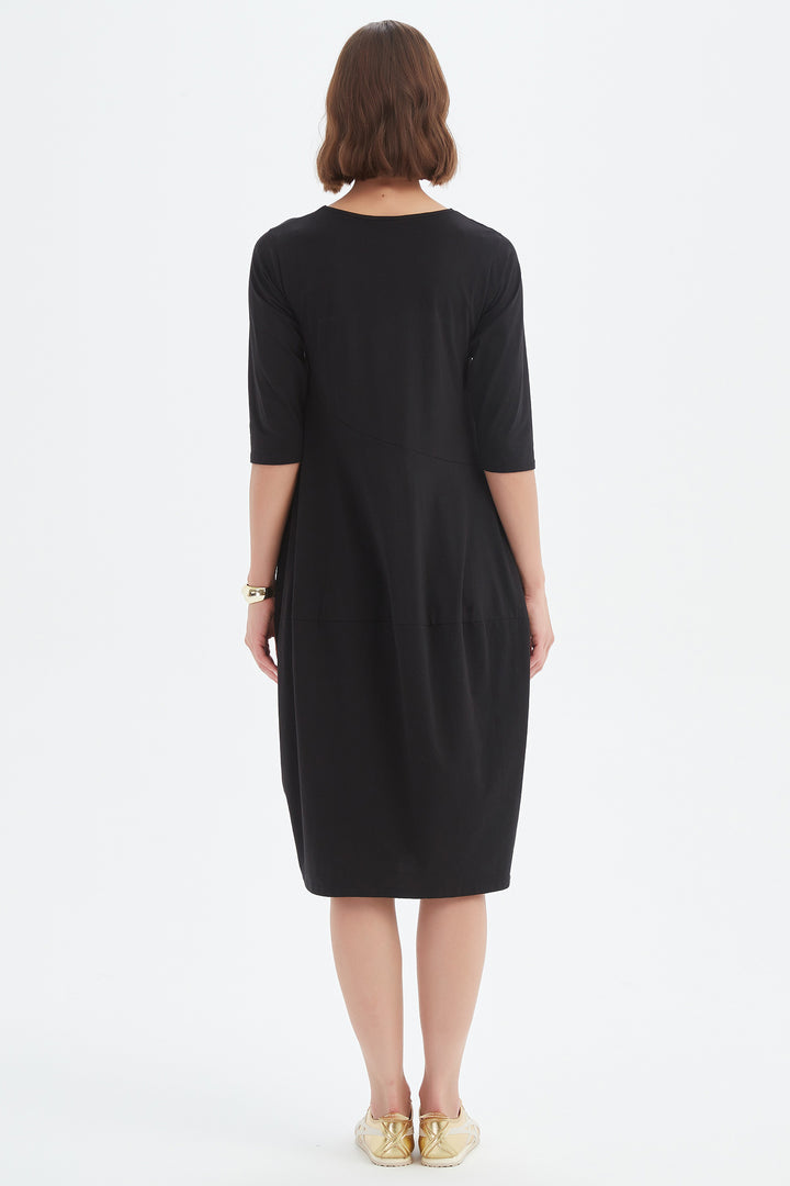 Tirelli 25D3707 Black Diagonal Seam Cotton Summer Dress