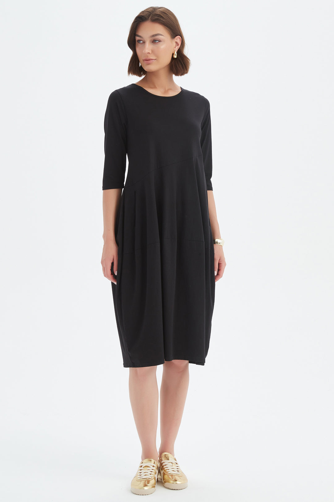 Tirelli 25D3707 Black Diagonal Seam Cotton Summer Dress