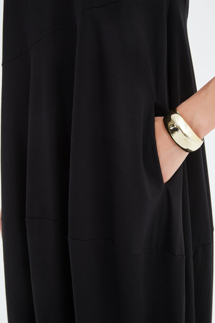 Tirelli 25D3707 Black Diagonal Seam Cotton Summer Dress