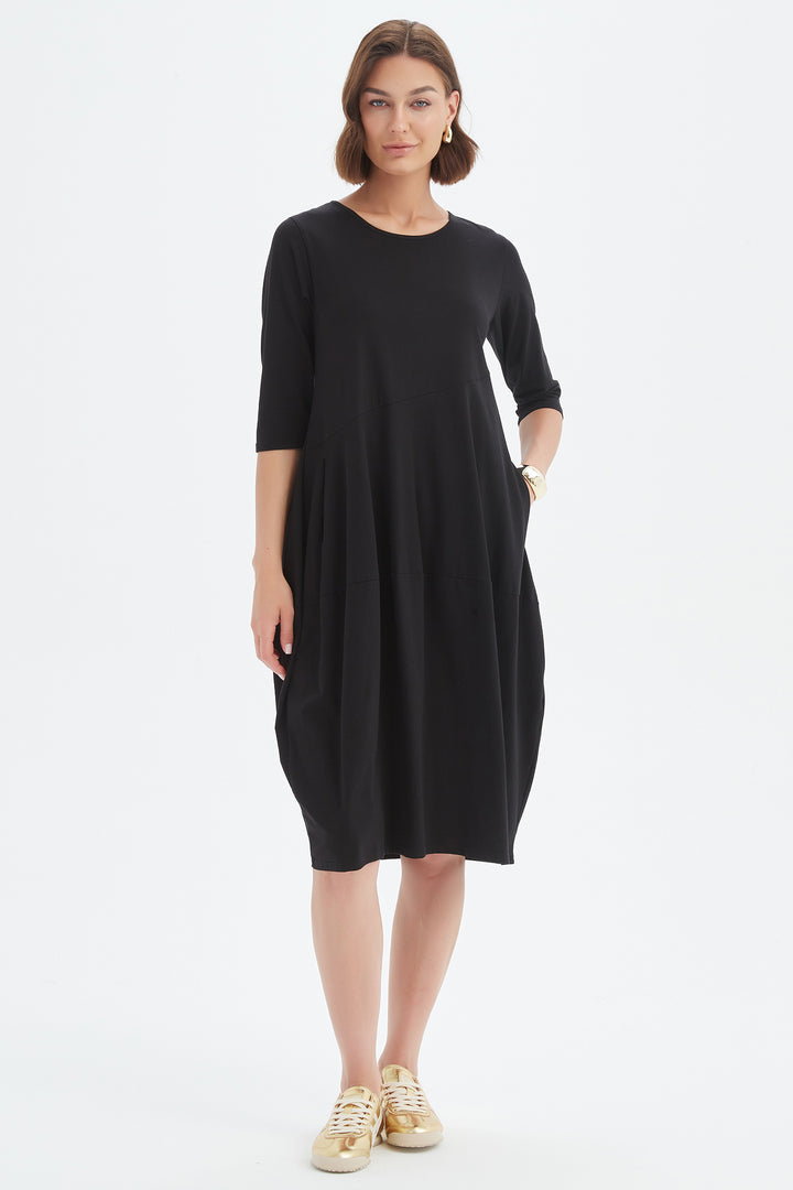 Tirelli 25D3707 Black Diagonal Seam Cotton Summer Dress