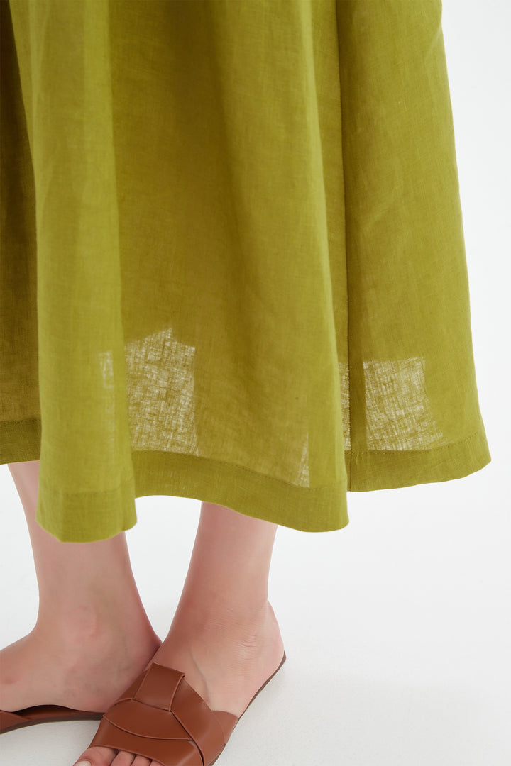 Tirelli 25D3717 French Chartreuse Green Inverted Pleat Linen Dress