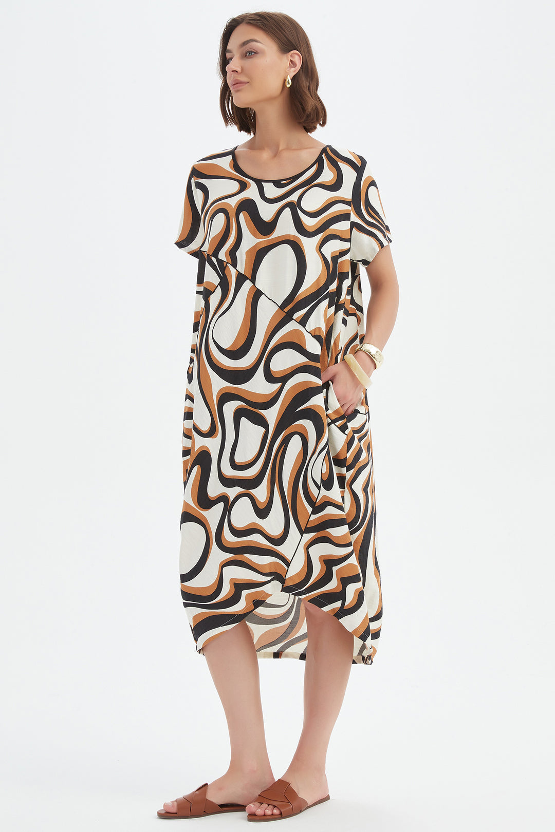 Tirelli 25D3723 Caramel Swirl Panel Print Dress