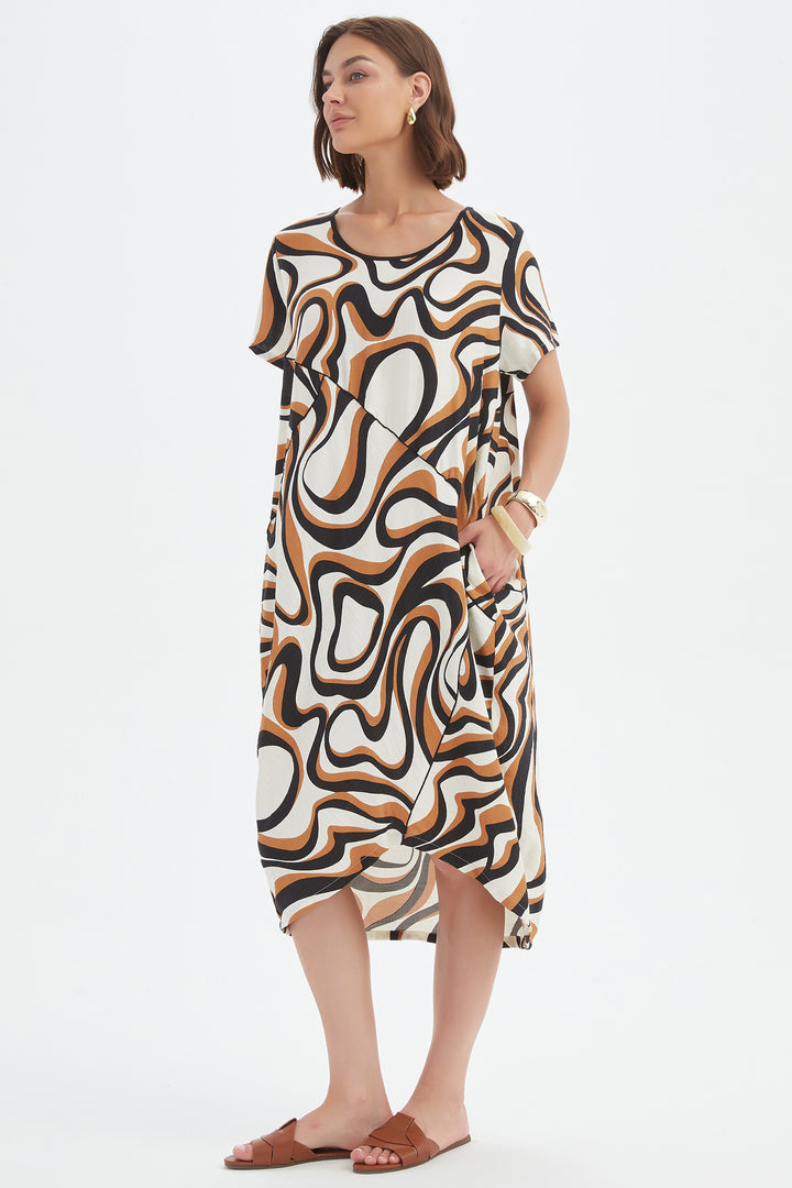 Tirelli 25D3723 Caramel Swirl Panel Print Dress