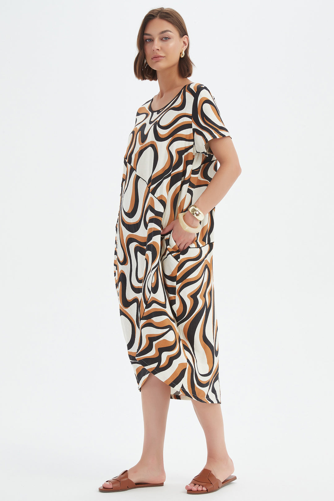 Tirelli 25D3723 Caramel Swirl Panel Print Dress