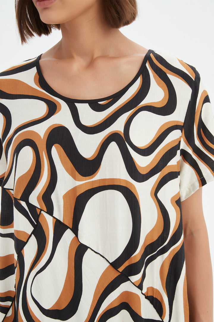Tirelli 25D3723 Caramel Swirl Panel Print Dress