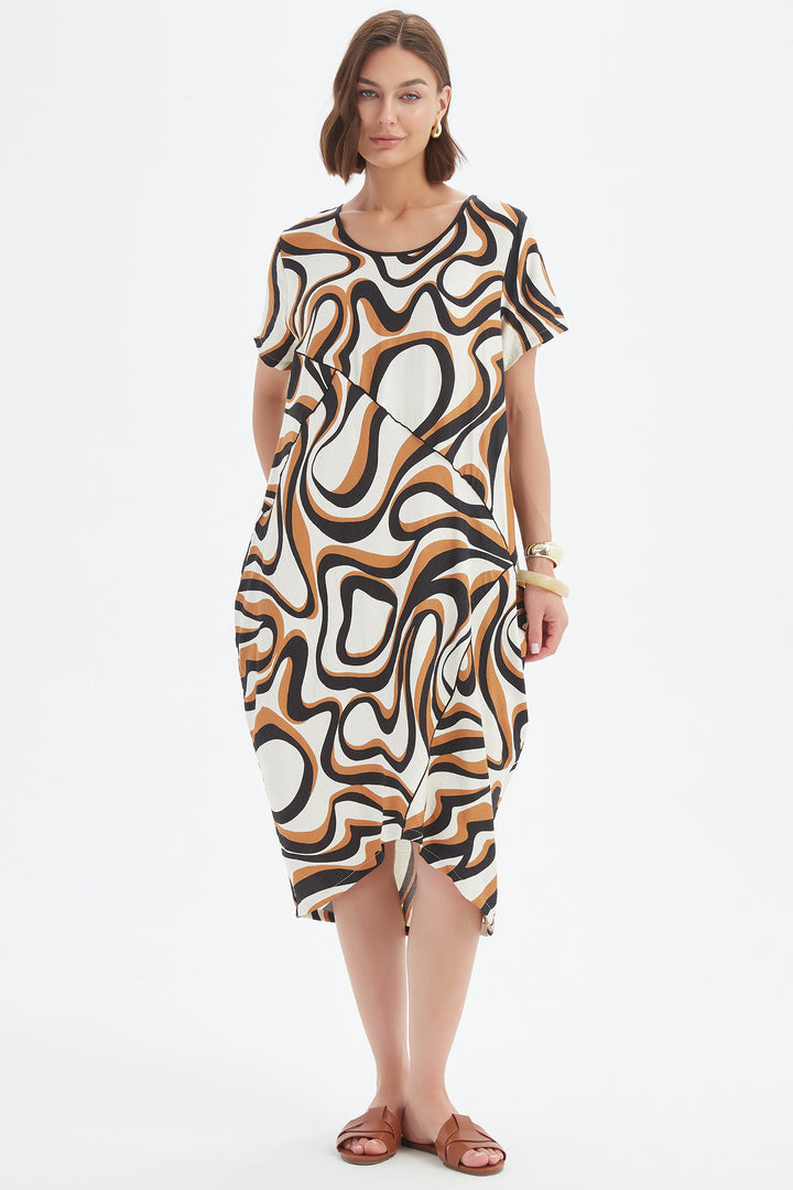 Tirelli 25D3723 Caramel Swirl Panel Print Dress