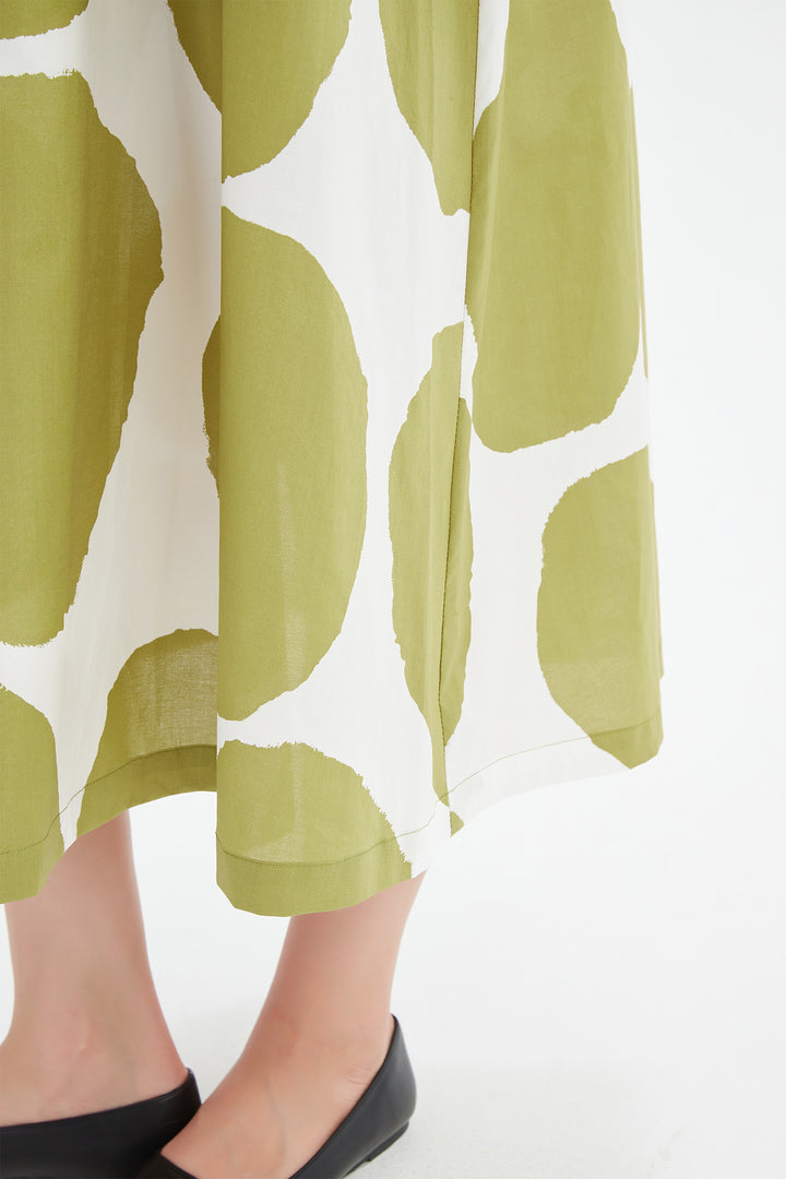 Tirelli 25D3741 Chartreuse Green White Spot Inverted Pleat Poplin Dress