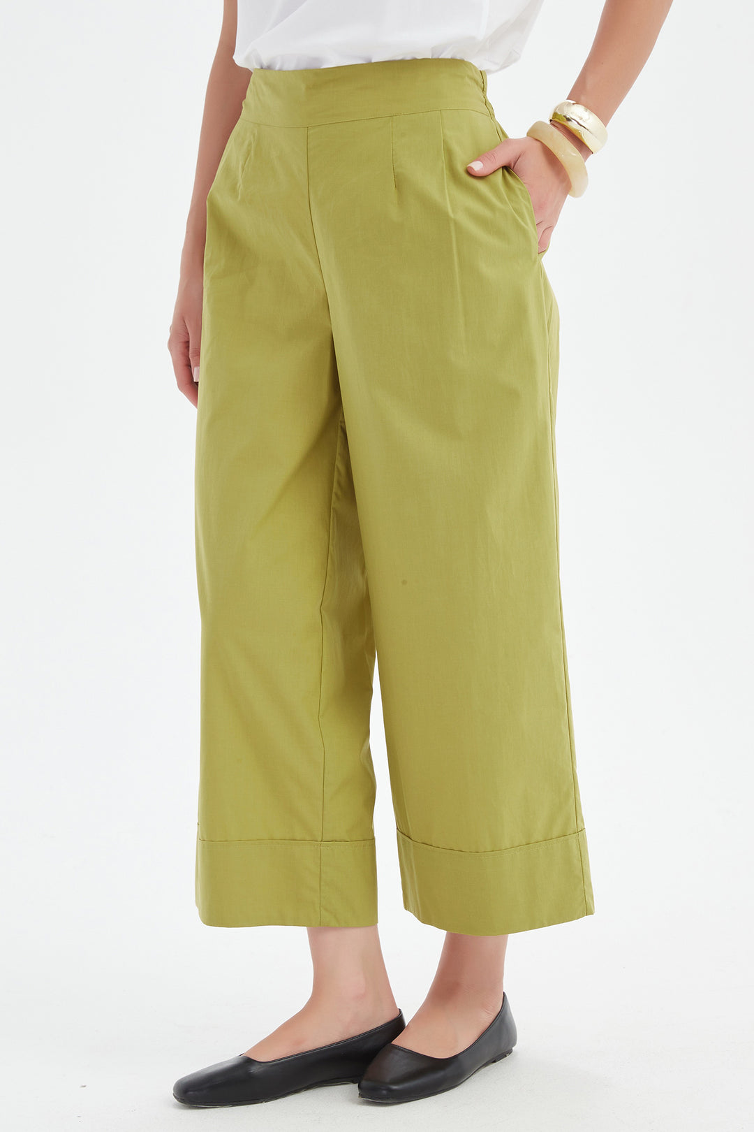 Tirelli 25P3737 Split Pea Green Classic Wide Leg Trousers