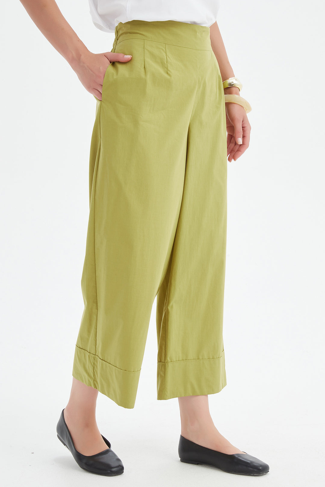 Tirelli 25P3737 Split Pea Green Classic Wide Leg Trousers