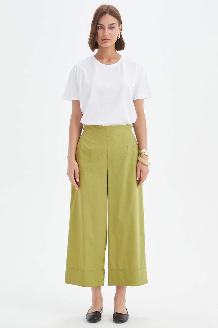 Tirelli 25P3737 Split Pea Green Classic Wide Leg Trousers